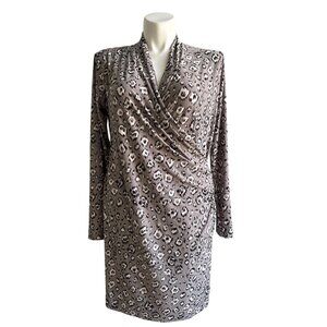 Norma Kamali Womens Leopard Print Long Sleeve Faux Wrap Dress XXL